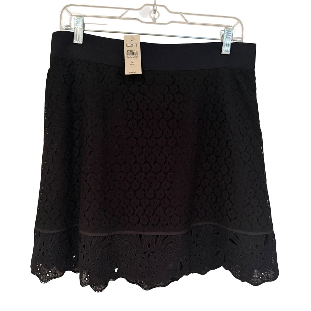 LOFT Ann Taylor Eyelet Lace A-Line Mini Skirt Womens 10P Black Whimsigoth Dainty